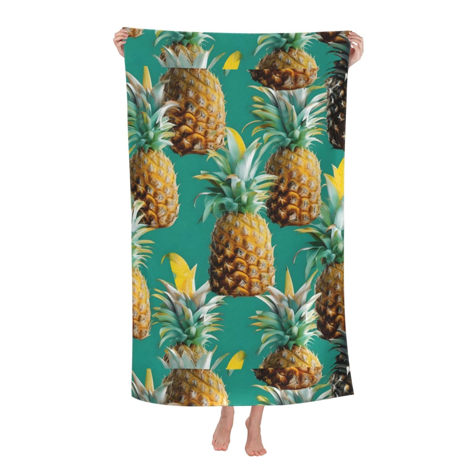 NImongt Tropical Pineapple Hawaiian Print Oversized Adult Beach Towel For Travel Weekend Getaways Festivals Camping Trips