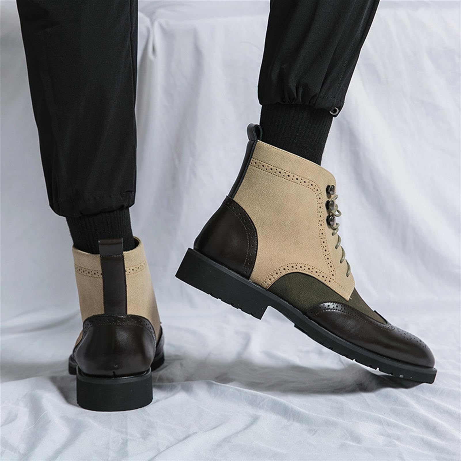 Stivaletti Uomo Pelle PU Brogue Vintage Stringate Scarpe Eleganti