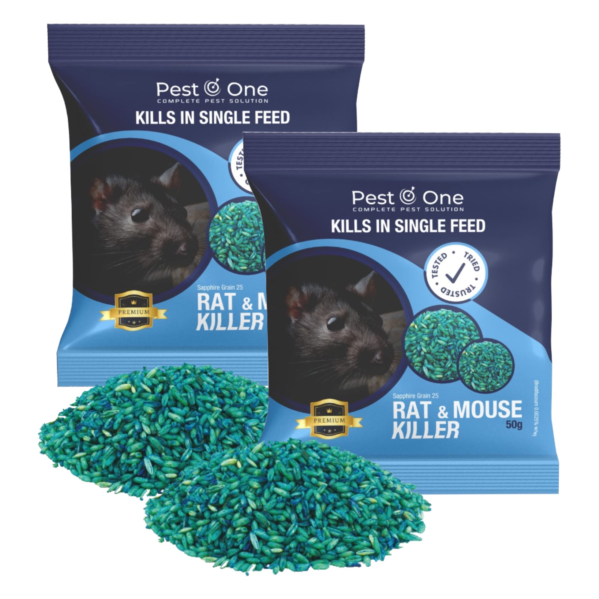 Rat Poison Bait Grains Mouse Poison Grain Rodent Control Maximum Strength Strongest Rodent Killer Fast Acting Single Feed Whole Wheat Grain Bait Sachets (2 x 50g)