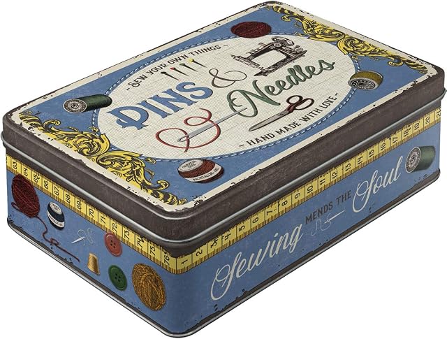 Nostalgic-Art Pins & Needles Sewing Box-Gift Idea for Nostalgia Fans, Tin with lid, Vintage Design, 2.5 l