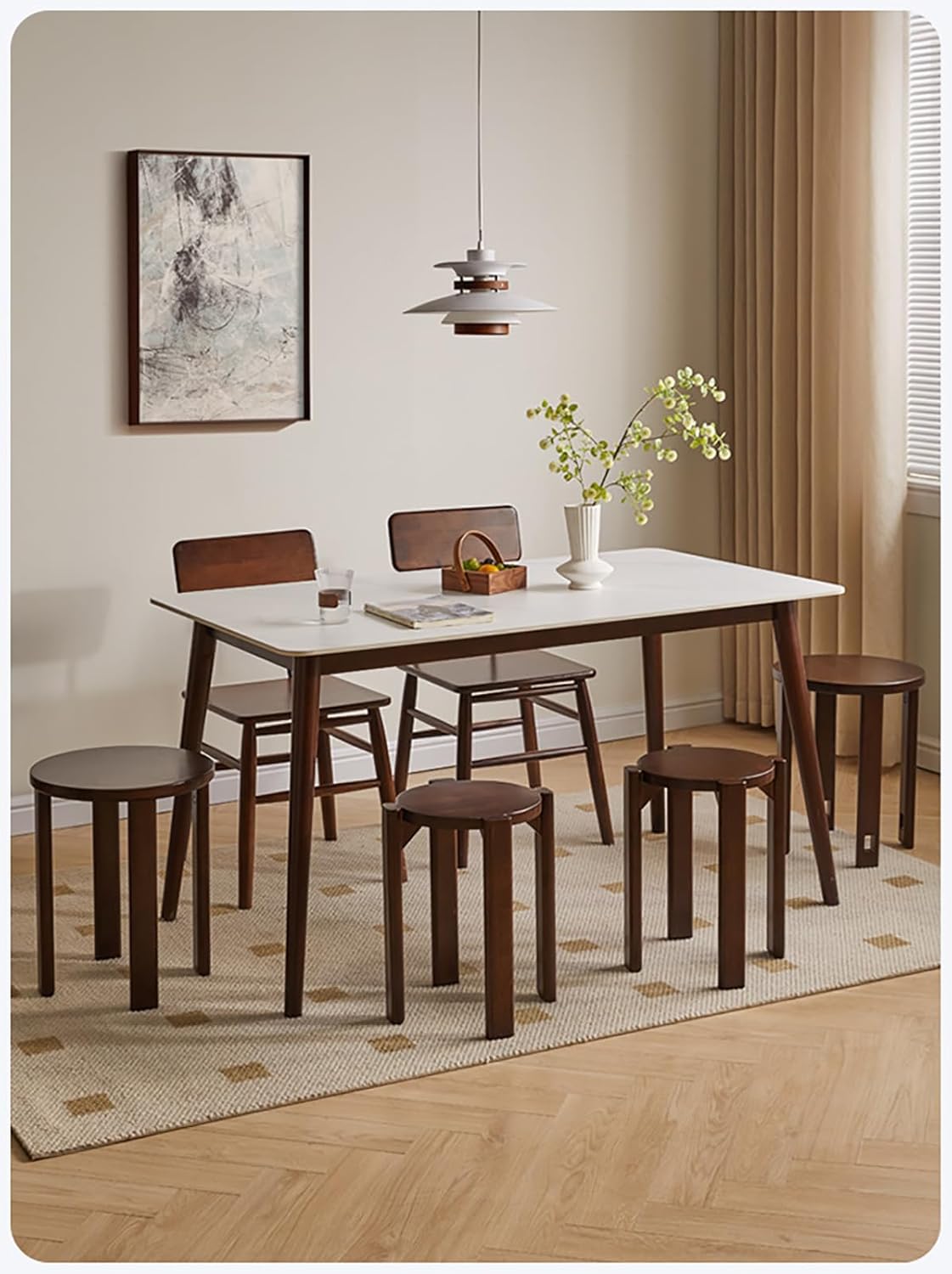 Stacking Chairs Solid Wood Stackable Stools Set of 4,100% Wooden No Installation Side Table Multifunctional Space Saving Bedside Table Night Stand for Bedroom Rustic Wooden Furniture(Brown)