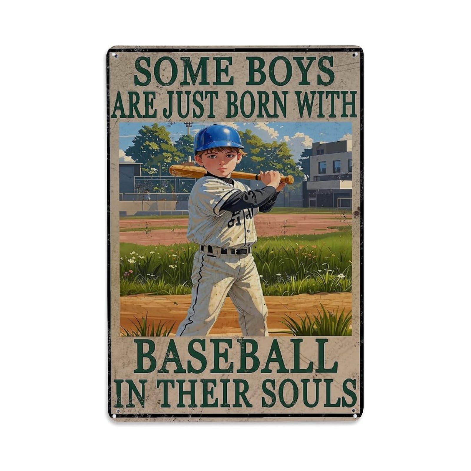 Baseball Boy Standing Ready Bat Tin Sign Metal Poster Vintage Metal Signs for Home Man Cave Bar Cafe Kitchen laundry room Wall Decorations Gift 8x12Inch