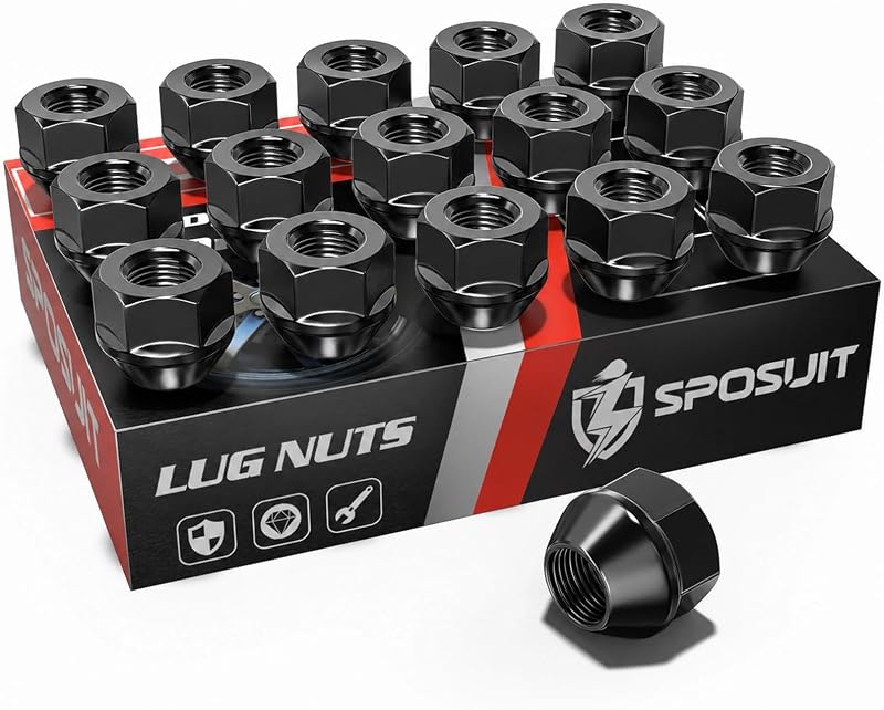 Sposuit 16 Pcs 3/8-24 ATV Balck Lug Nuts, Open End, for Polaris | Compatible with Polaris RZR Sportsman, Balck, Open End, 0.62 Inch Height, 11/16 Inch Hex, 0.78 Inch Width