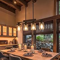 Vista 10 de Lámpara de comedor o candelabro sobre mesa, iluminación colgante de isla de cocina de 5 luces para candelabros lineales de granja, color negro mate