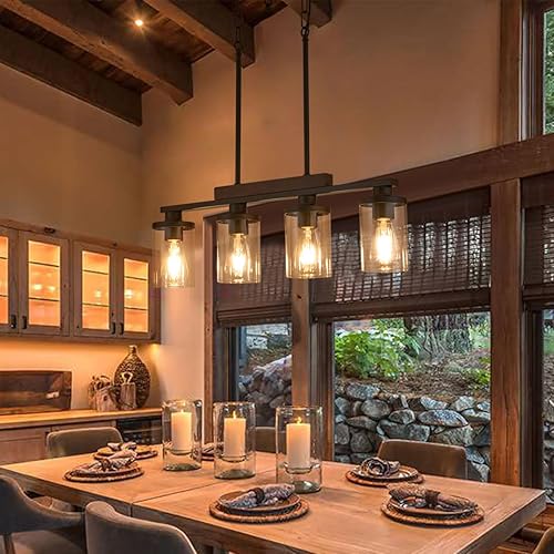 Wood Kitchen Island Lighting,4-Light Farmhouse Dining Room Light Fixture Matte