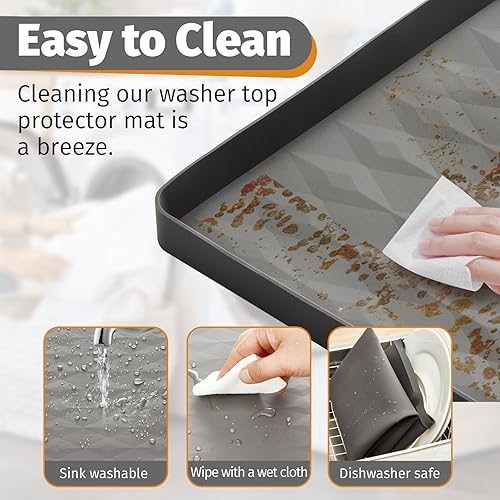 Miniatura 6 de 2 protectores superiores para lavadora y secadora, 25.6 x 23.6 pulgadas, fundas de silicona para lavadora y secadora, impermeable, antideslizante, a