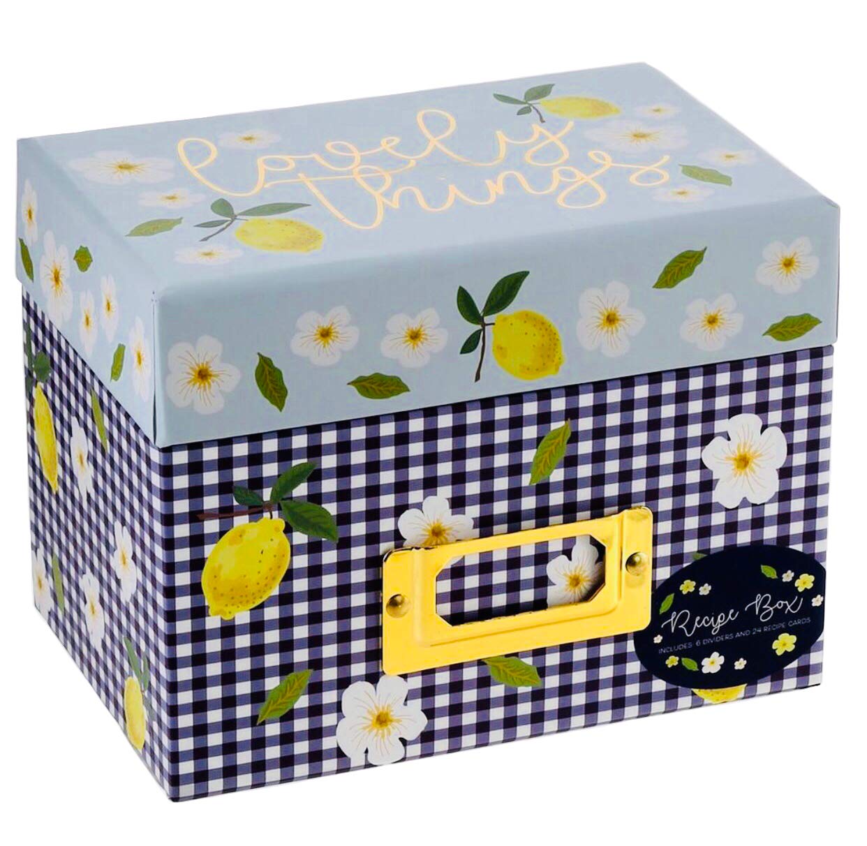 Tri Coastal Lovely Things Recipe Box with Dividers and Cards, Lemon/Blue
