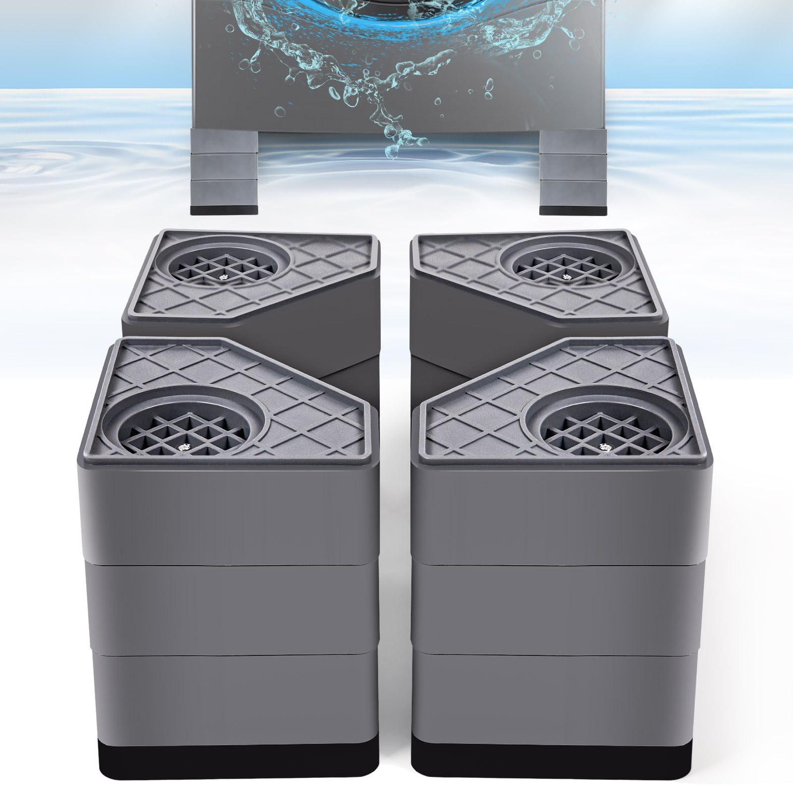 4Pcs Anti Vibration Pads for Washing Machine, Stops Washer Dryer Moving, Prevents Noise, Vibration Transfer, Antivibration Stabilizer Support Feet (Increase4.5in)