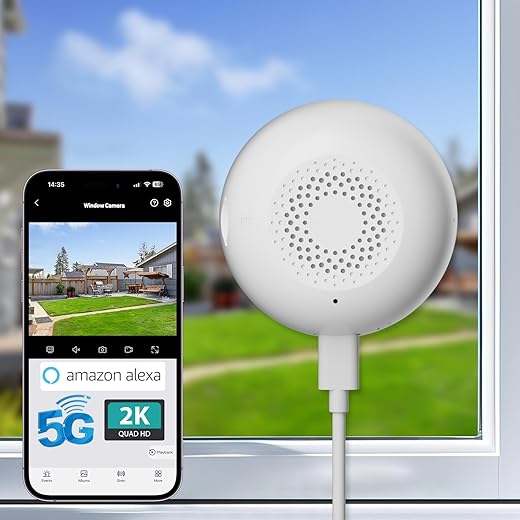 2K Window Camera, 5G & 2.4GHz WiFi Indoor Dome Camera for Home Security with Full Color Night Vision, Human/Motion Detection, Real-Time Alerts, 2-Way Audio, Alexa, 24/7 Recording, Easy Install