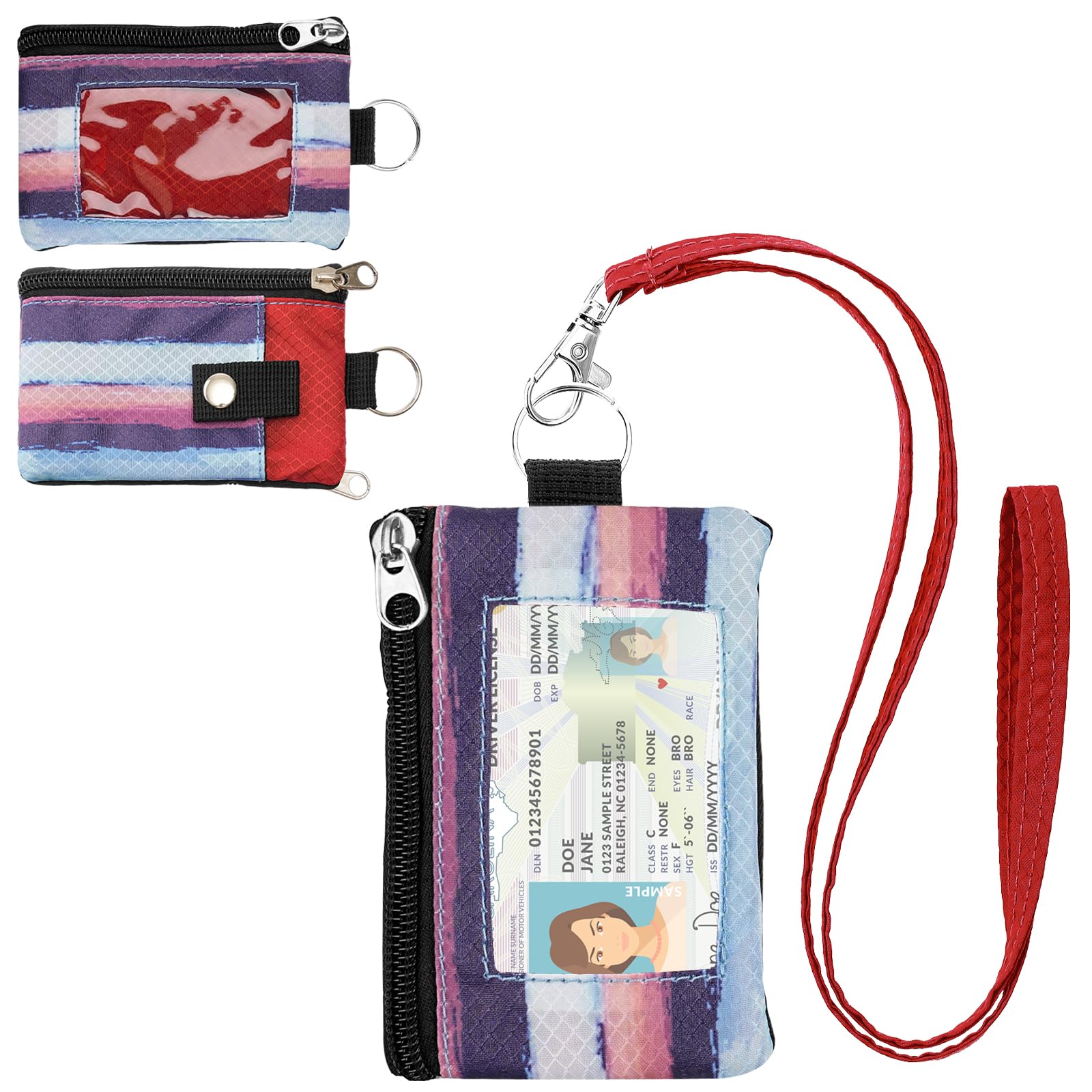 Minimalist RFID Wallet with Lanyard, Multi-functional ID Case with 2 Zipper Pockets and Key Chain for Men and Women, Tactical Badge Pouch Cards Holder, Coin Purse for Travel Sports - Two-Tone