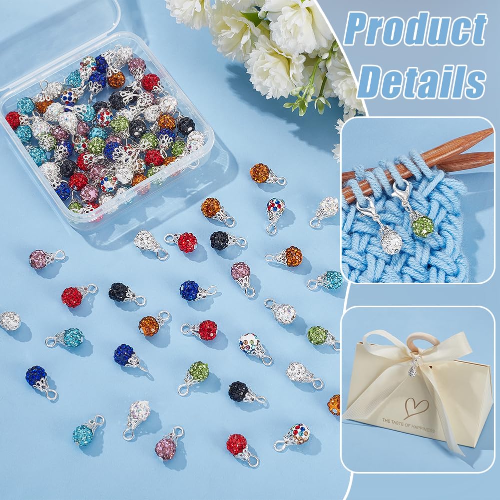 PH PandaHall 100pcs 10 Colors Crystal Beads Charms 8mm Rhinestone Pendants Polymer Clay Crystal Disco Ball Charms Round Clay Pave Pendants for Jewellery Making Necklace Earring Christmas Decoration - Image 4