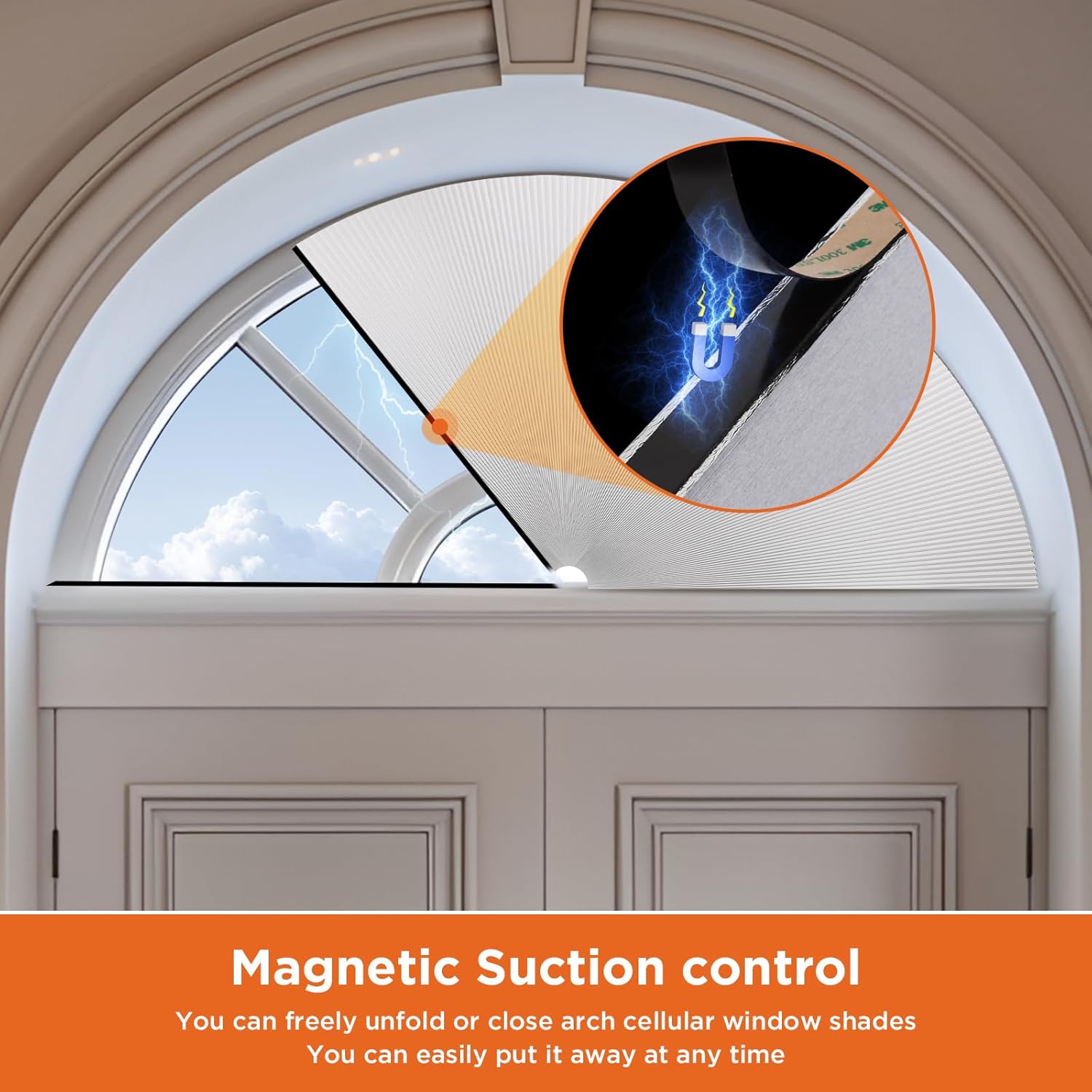 Arch Windows Shade 100% Blackout Cordless Cellular Shades for – Half Circle Honeycomb, No Drill Easy Install Light Blocking Blinds, Bedroom & Nursery (1 PCS White, 36"x72")