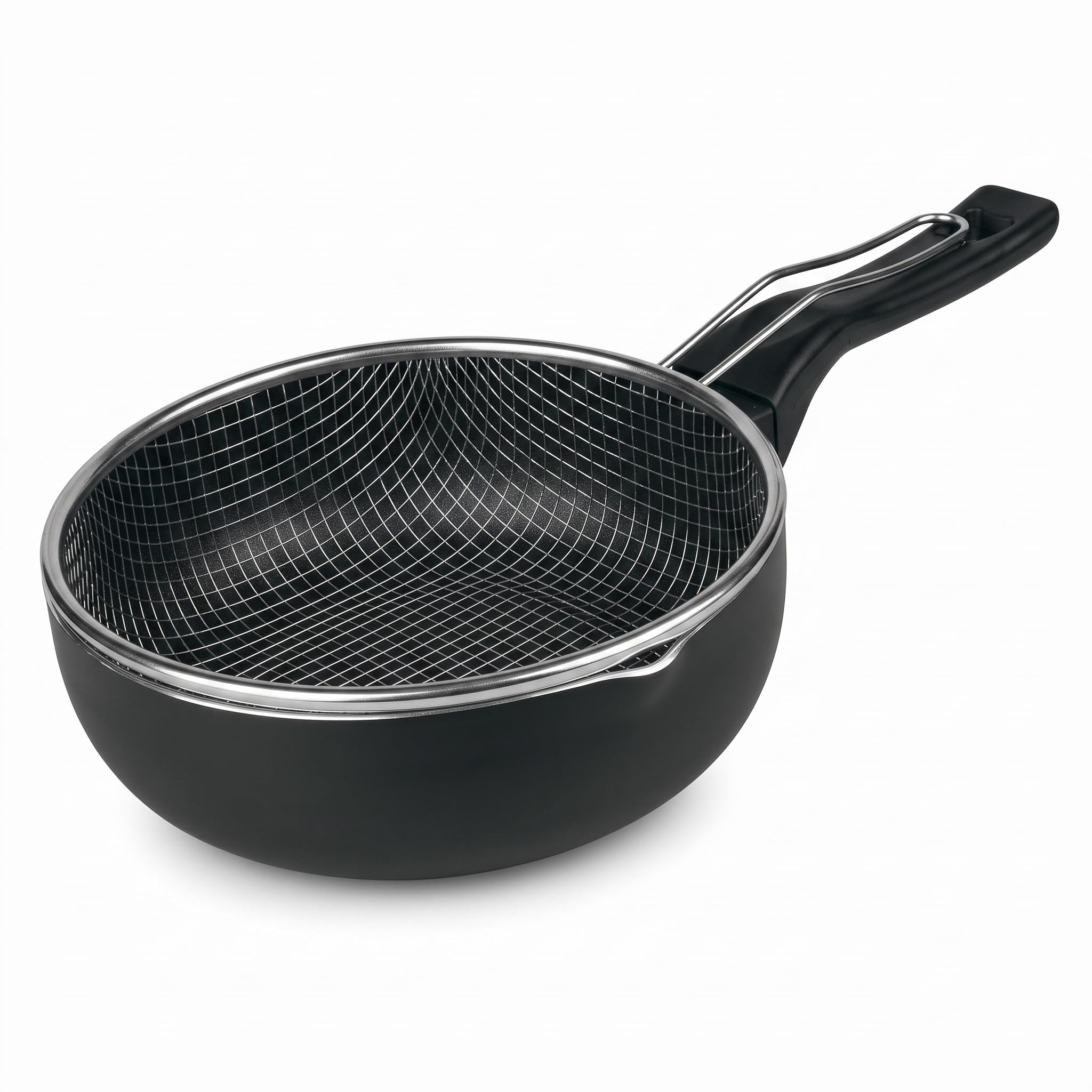 MGE - Padella Friggitrice con Cestello - Alluminio Antiaderente - Padella Friggitrice Induzione - 24 cm