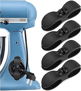 Cord Organizer for Kitchen Appliances with Self Adhesive Mount - 3M Stick On Cord Organizer for Appliances, Cable Cord Holder Cord Winder for Blender, Mixer, Toaster, Air Fryer (4 Pack, Black)
