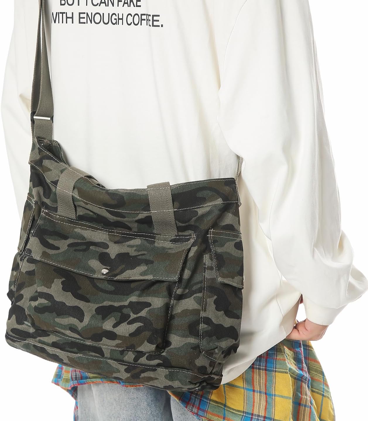 MaxxCloud Unisex Camo&Leopard Hobo Tote Bag-Canvas Messenger Bag-Casual Crossbody Hobo Bag for Men Women,Outdoor Daypack