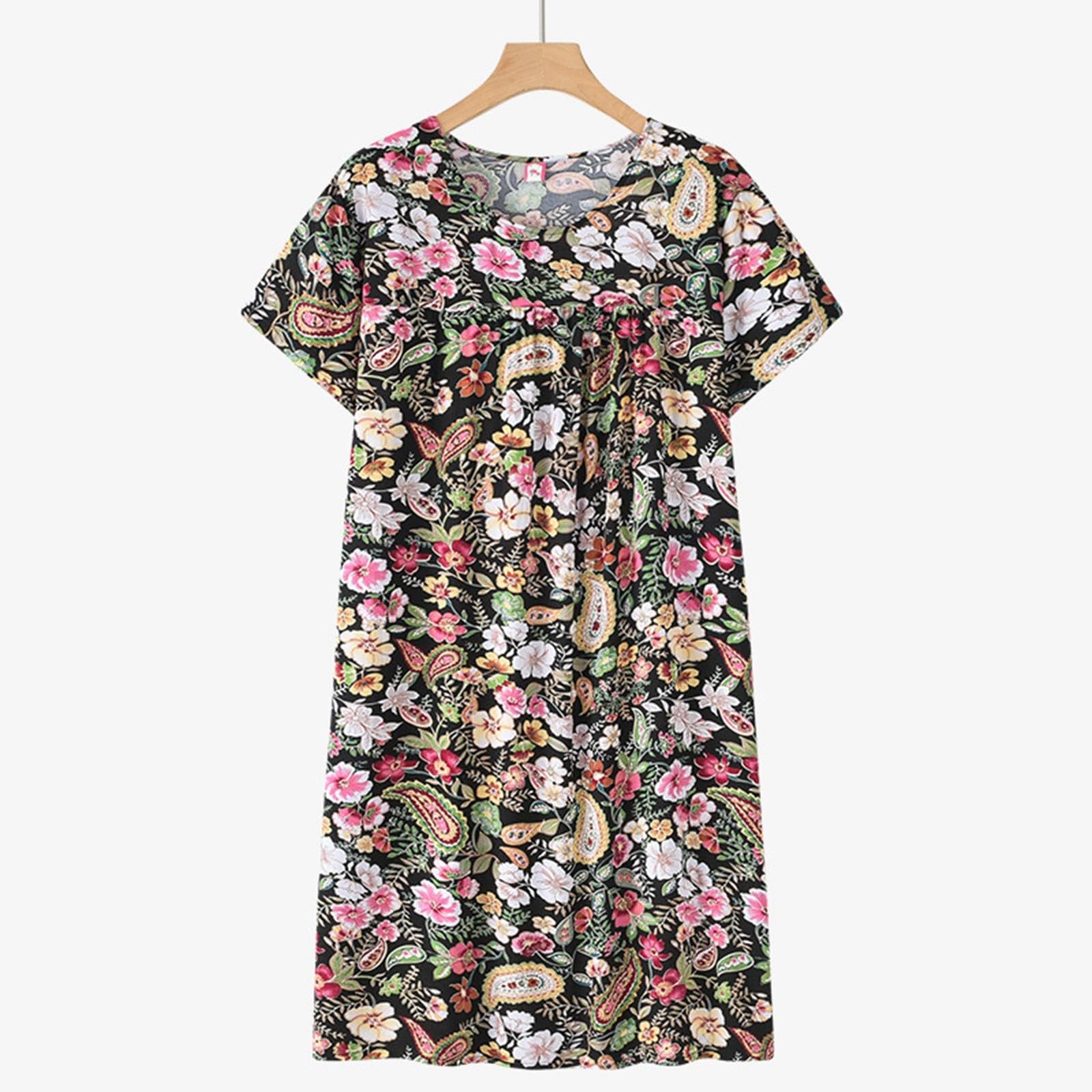 Camisón señora Mayor Algodón Vestidos Casual Tallas Grandes Flexibles Camisones Mujer Manga Corta Pijamas Entretiempo Estampados Sleepshirt De Corte Clásico Batas De Casa Mujer