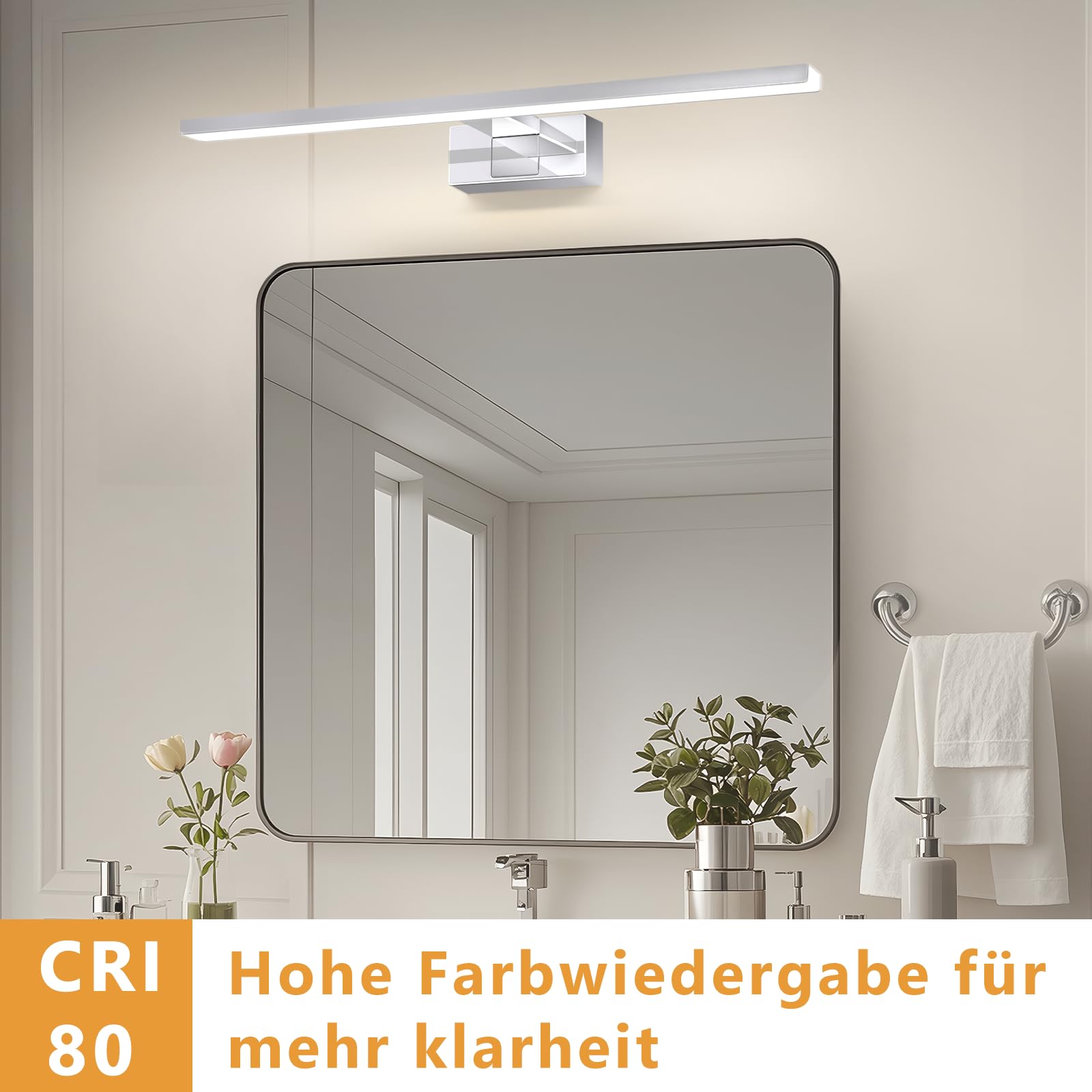 LED Aplique Espejo Baño 60CM 12W Lámpara Aplique de Espejo para | Baño 4000K ámpara de Espejo IP44 Luces de Espelho Resistente al Agua para baño y Armario con Espejo