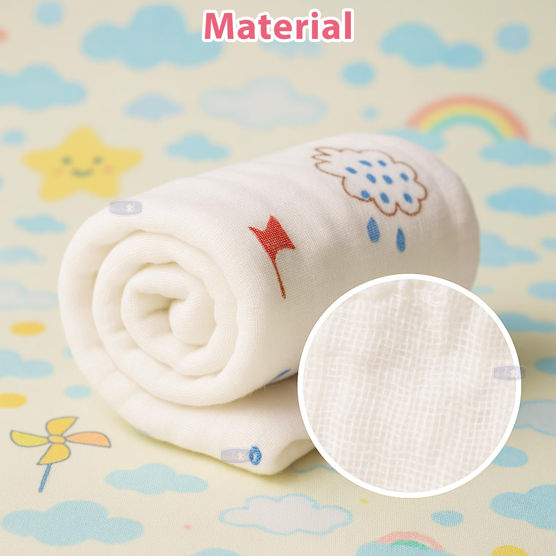 Koochie-Koo Soft Muslin Cloth for New Born Baby 500 GSM 25x25 cm, Pack of 5 Gentle Baby Towels Newborn Premium Bath Towels for Delicate Skin Gift for New Parents Fabric - Image 5 thumbnail