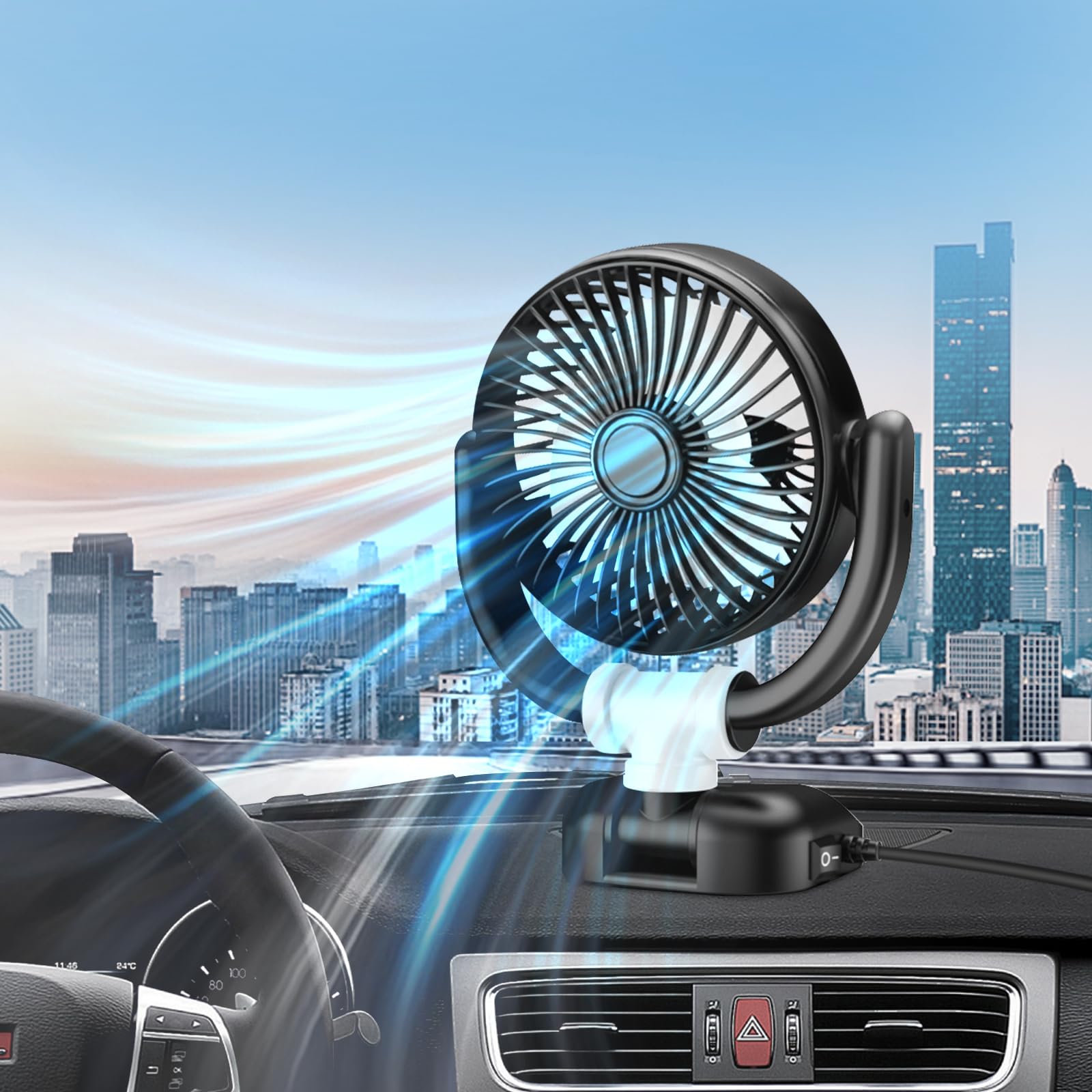 Car Fan - 2024 New Portable Folding Fan with 360° rotate,Brushless Motor,Strong Wind Air Circulation,Multiple Uses (White/USB plug)