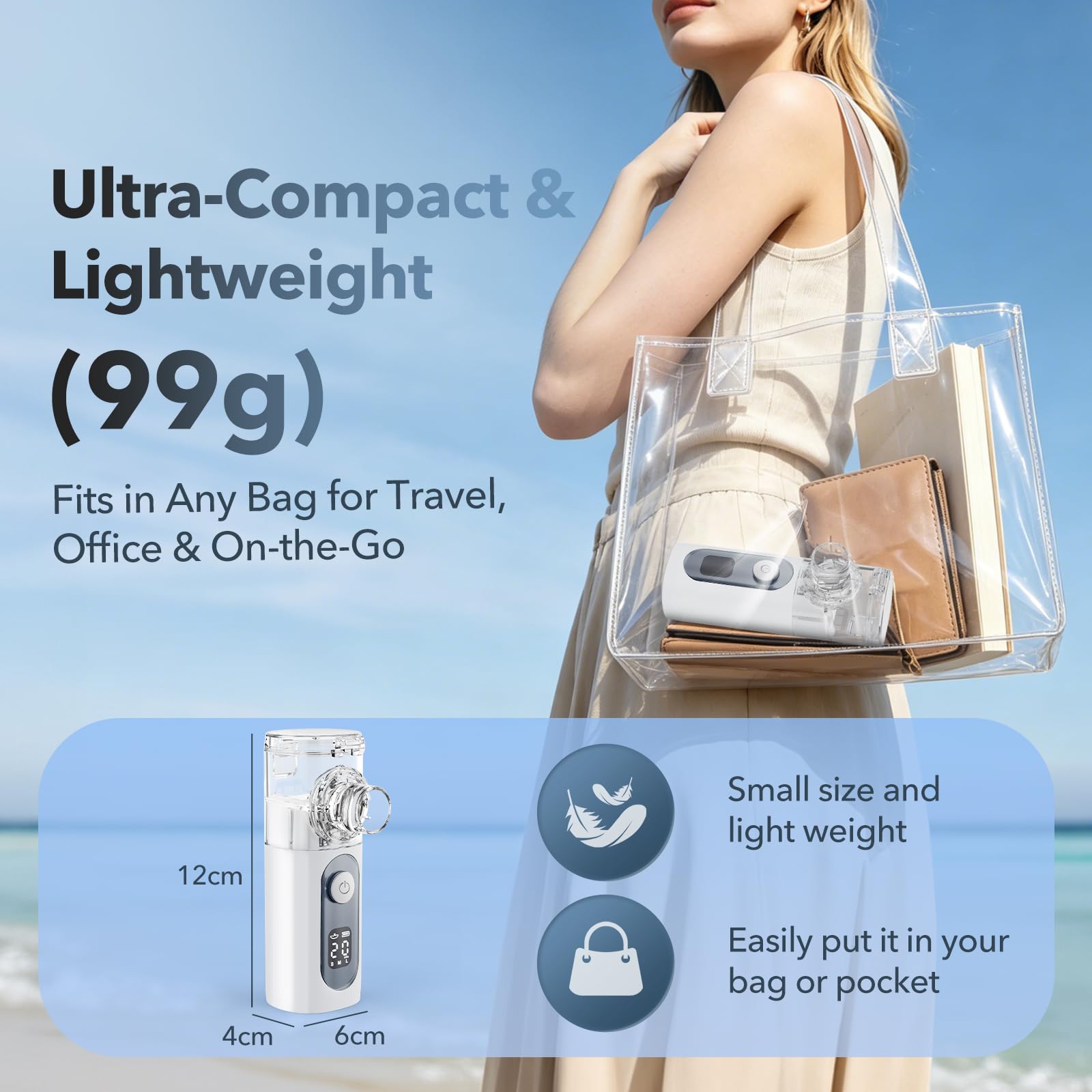 Portable Mesh Nebulizer for Adults & Kids - 3 Adjustable Modes, Rechargeable Handheld, Auto Shut-Off & Self-Cleaning for Home, Office & Travel