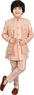 Kids Ethnic Silk Blend Waistcoat Kurta Pyjama Sherwani Set For Boys