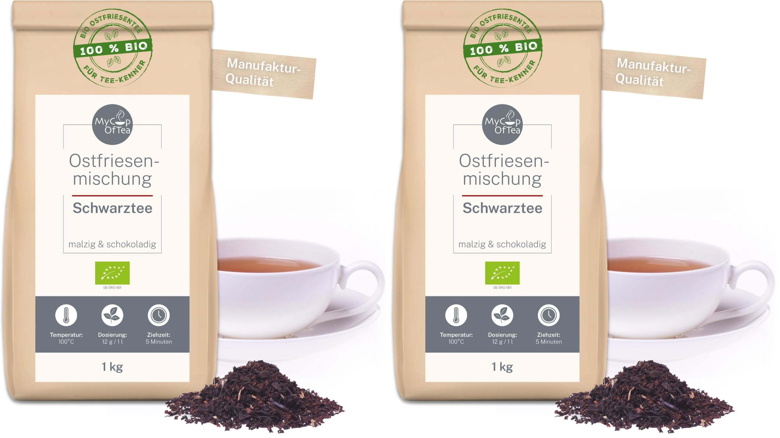 Bio Ostfriesentee Mischung 1kg – Hochwertiger Schwarztee in Bio-Qualität - malzig, schokoladig – Schwarzer Tee lose – Schwarztee für Genießer und anspruchsvolle Teetrinker – MyCupOfTea (Packung mit 2)