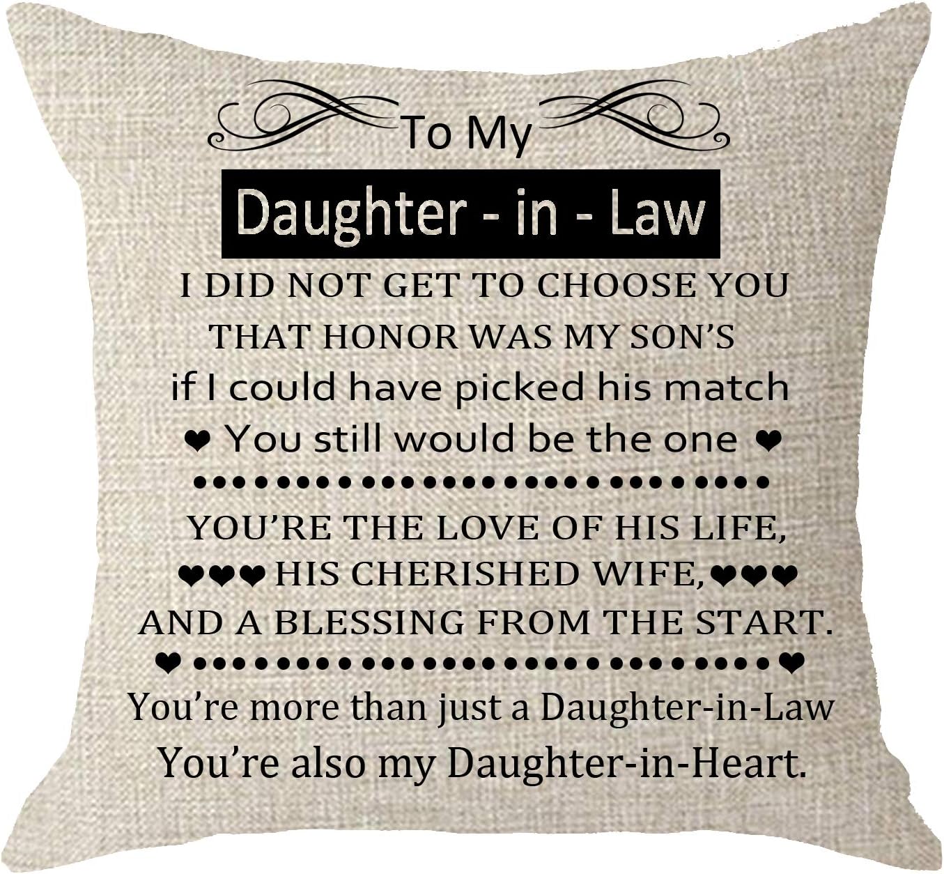 NIDITW to My Daughter-in-Law Stepdaughters Wedding Present I Did Not Get to Choose You That Honor Cream Body Burlap Throw Pillow Case Cushion Cover Sofa Farmhouse 18x18 Inches (1-Daughter-in-Law)