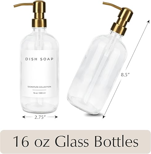 Miniatura 8 de Emerson Essentials Juego de dispensador de jabón, manos y platos para cocina, juego de baño, dispensador de jabón de manos, botellas de vidrio con