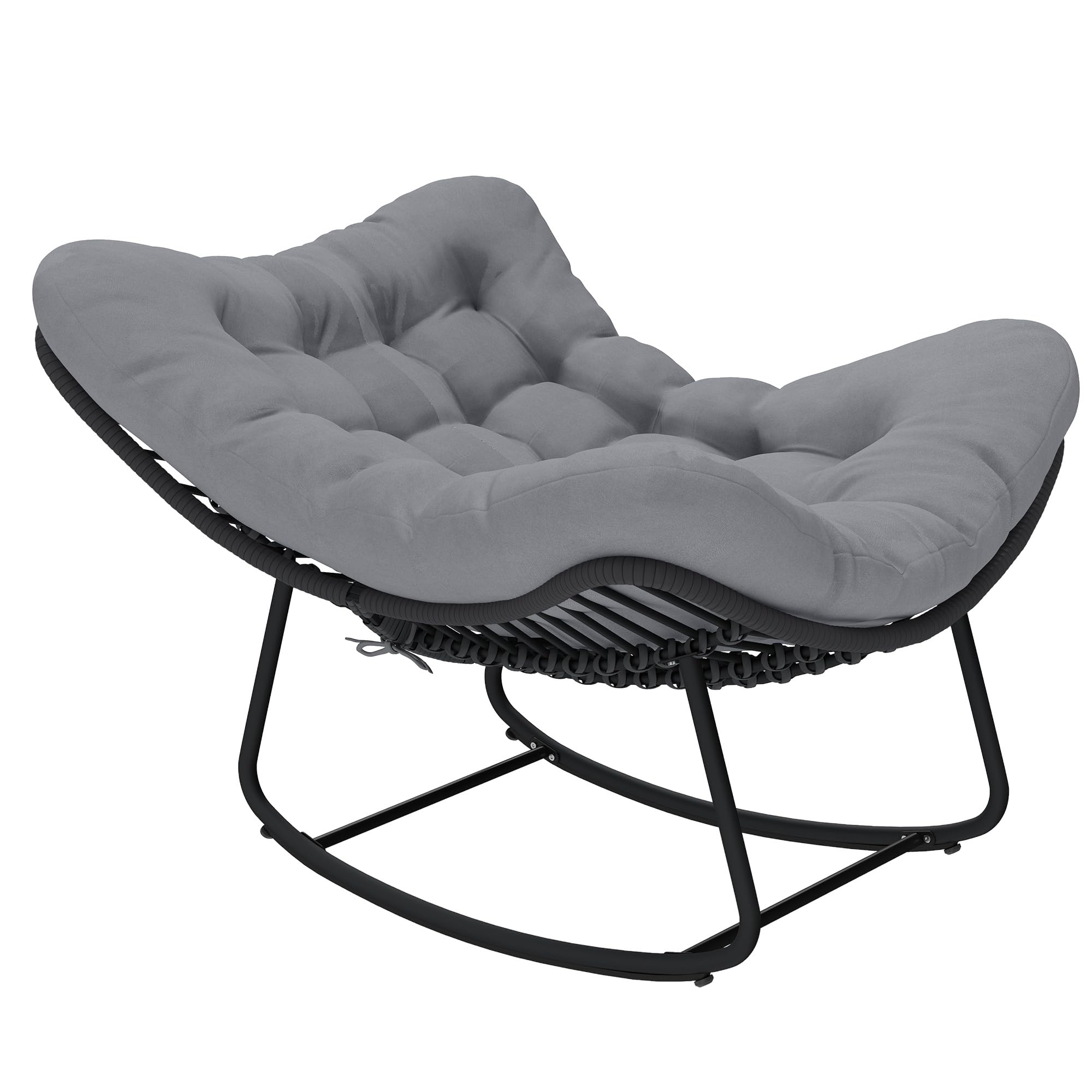 Outsunny Sedia a Dondolo in Rattan Oversize con Cuscino, Struttura Metallo Zincato, Max 120 kg, Grigio Scuro