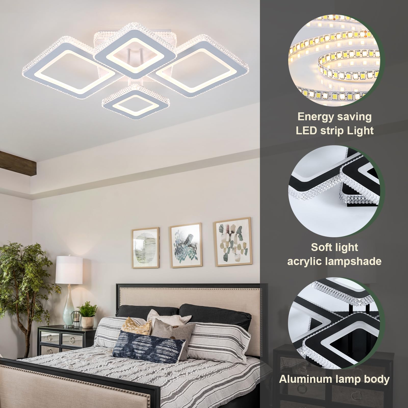 71CM 50W Plafonnier LED, Luminaire Plafonnier 3829LM Télécommandé APP