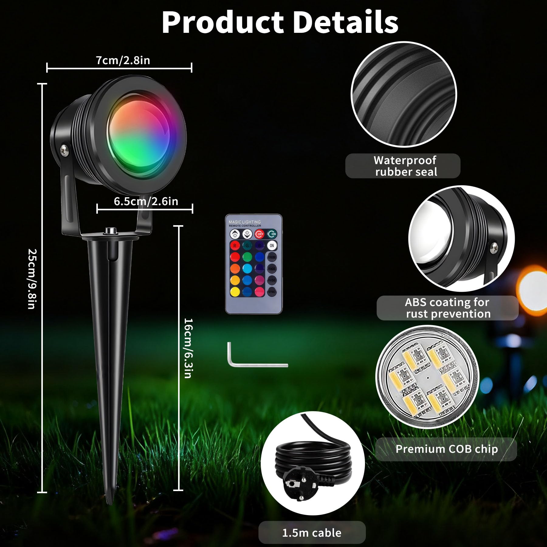 4 x 10 W RGB Zewnętrzny reflektor LED, światło ogrodowe LED, ciepła biała dekoracyjna lampa do ogrodu, podwórka, podjazdu [klasa efektywności energetycznej A+]
