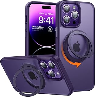 TORRAS 360° Rotatable Ring for iPhone 14 Pro Max Case [Compatible with Magsafe] with Stand, Magnetic Ring Holder Military Grade Shockproof Translucent Back Slim UPRO Ostand Pro, Purple