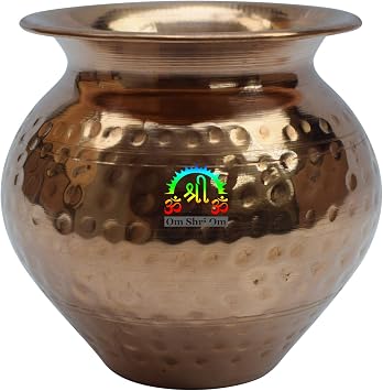 Indian Copper Large Kalash Lota Handmade Drinkware for Festival Puja