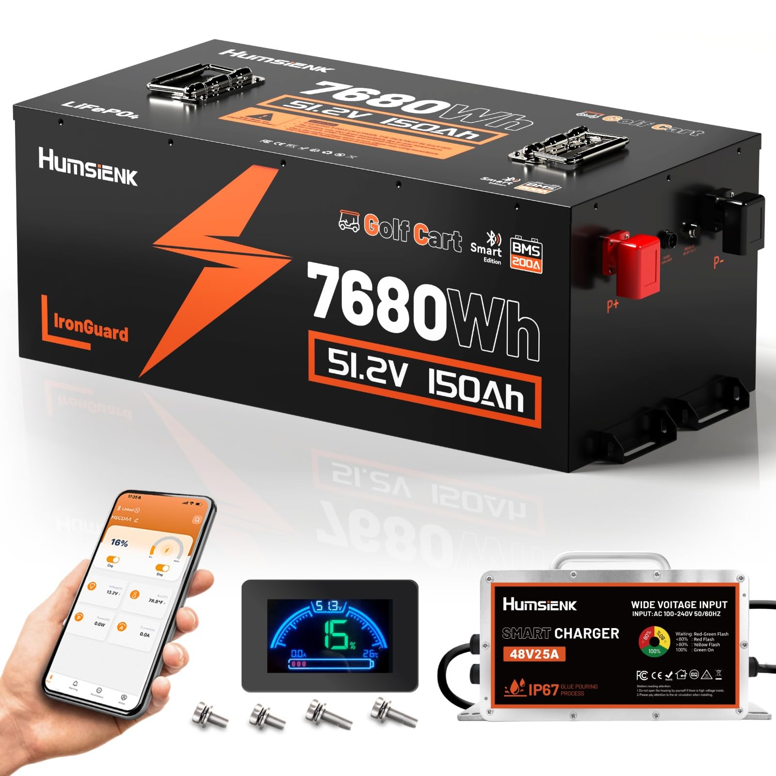 HumsiENK 48V 150Ah Golf Cart Battery Conversion Kit with 25A Fast Charger