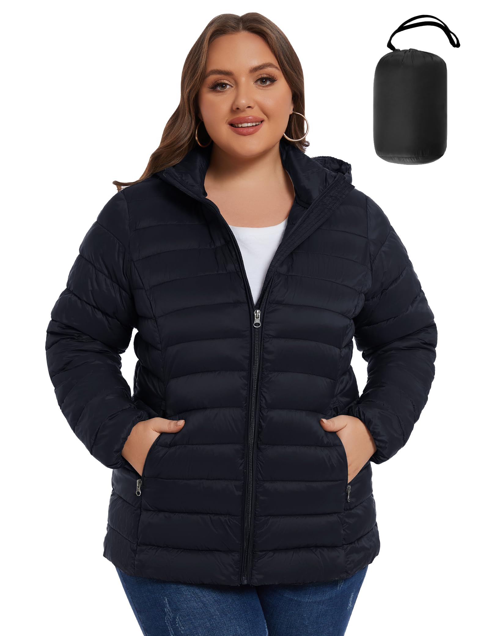 Womens Spring Jacket Plus Size Puffer Jacket (1X-6X) Water
