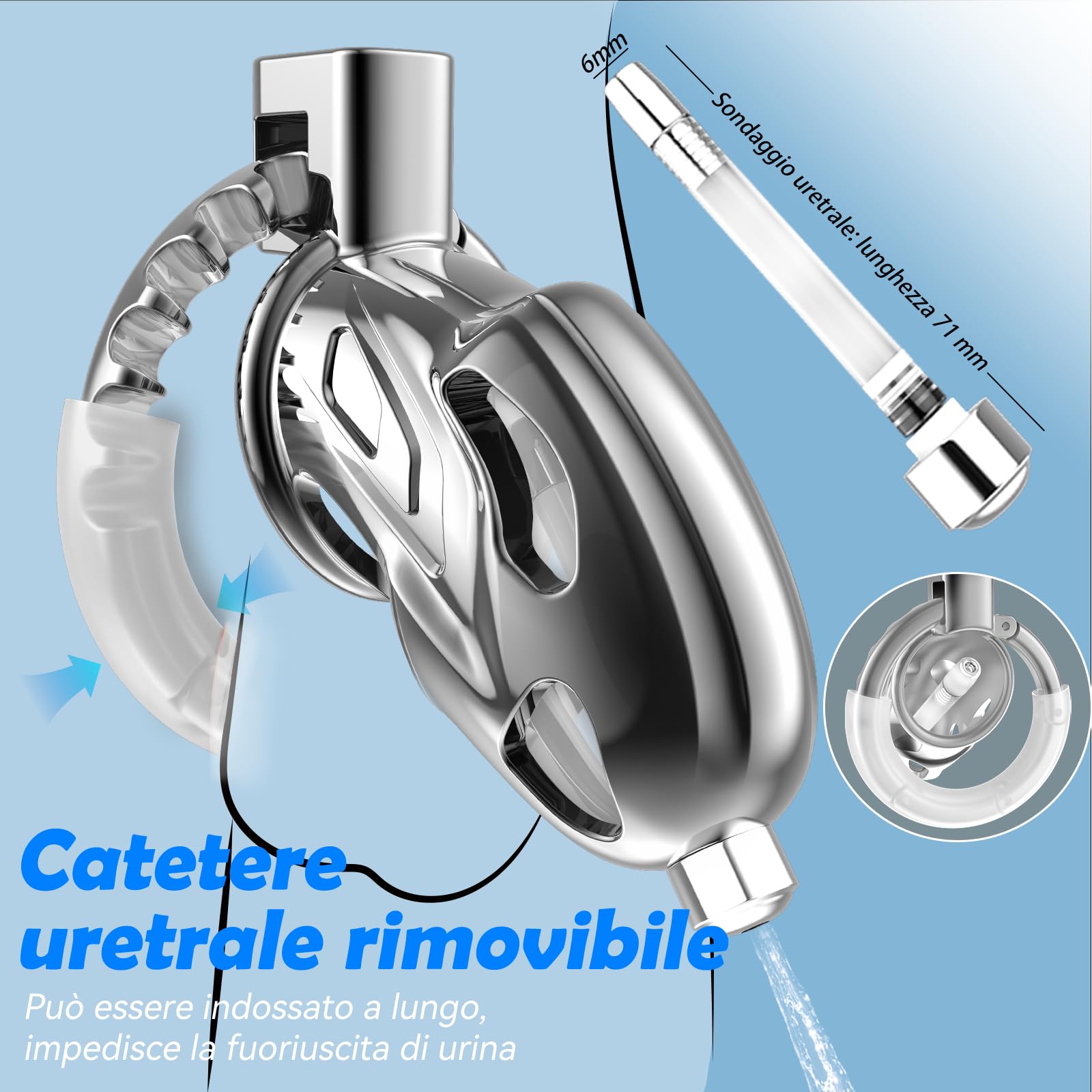 Male Chastity Cage Gabbia di castità maschile giocattoli sessuali per adulti, Himitsuna grande e leggera con catetere uretrale morbido e 7 misure regolabili, attrezzatura per bondage BDSM per uomini