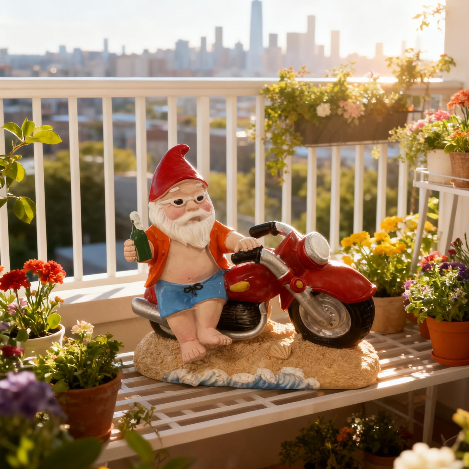 Enanito de jardín divertido para motocicleta, gnomos de jardín para exteriores, decoración de jardín para exteriores, figura de resina hecha a mano para balcón, terraza y césped, motocicleta, regalos