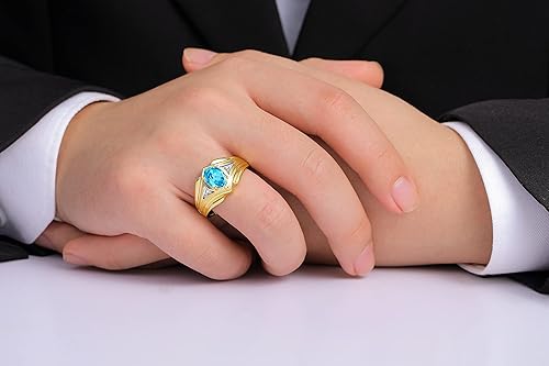 Miniatura 2 de RYLOS Anillos de plata chapados en oro amarillo para hombre, estilo clásico de diseñador, 0.354 x 0.276 in, anillo ovalado de piedras preciosas y