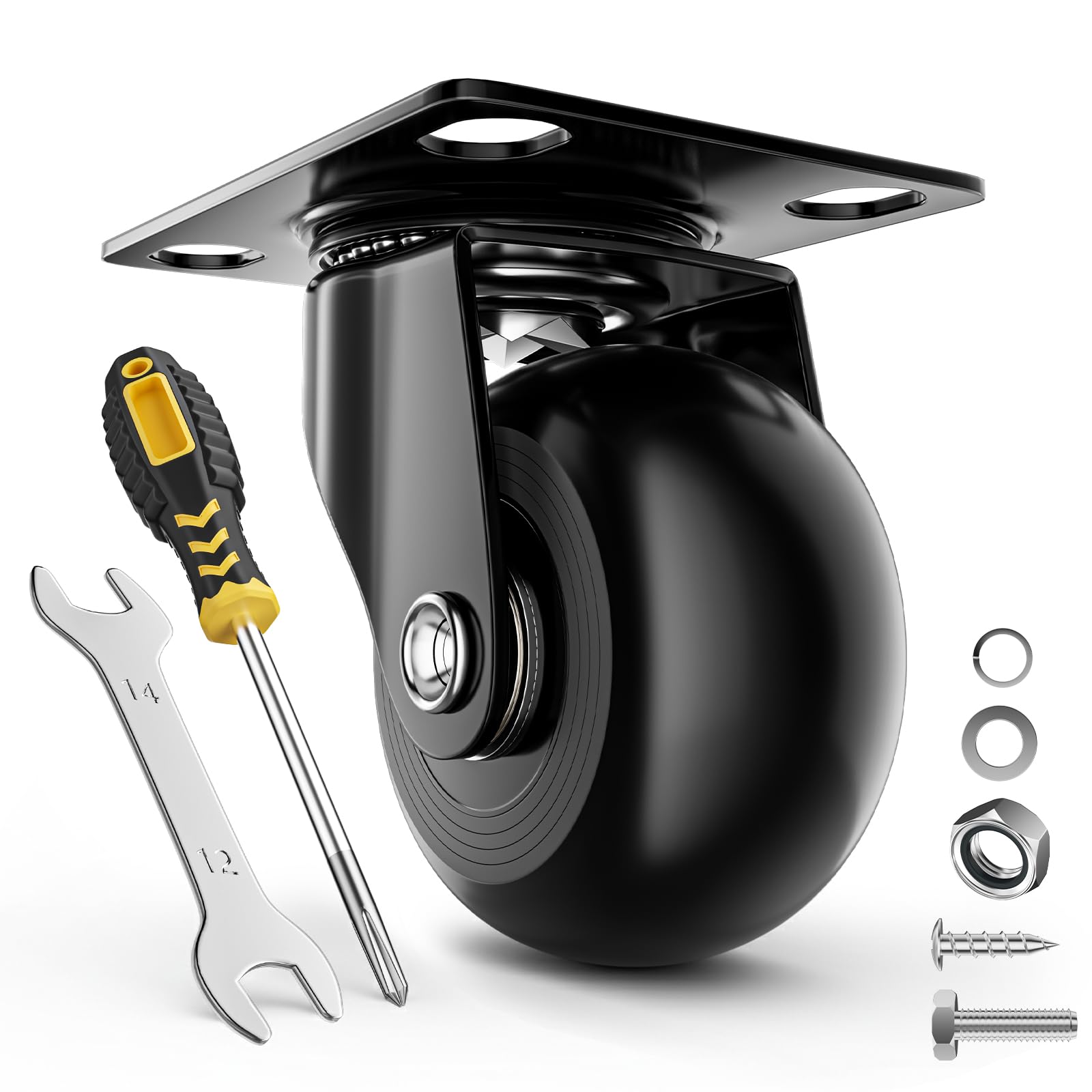COSYLAND Heavy Duty Castors 50 mm Max Load 320 kg Extra Quiet and Durable Heavy Duty Swivel Casters for Heavy Duty and Industrial Loads with Plate Casters