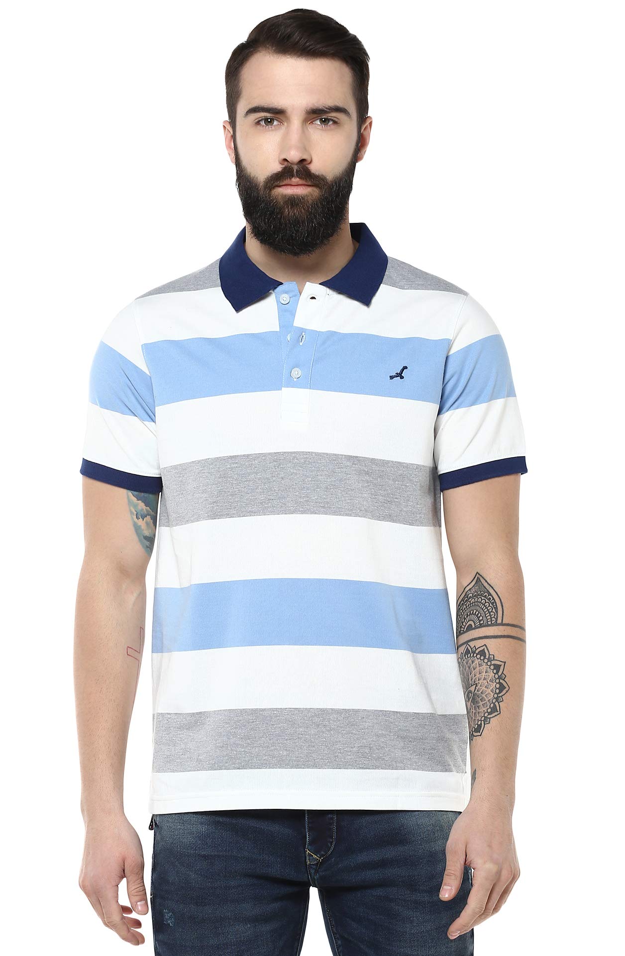 AMERICAN CREWPolo T-Shirt for Men (AC844-L_White, Grey Melange, Blue & Navy Blue)