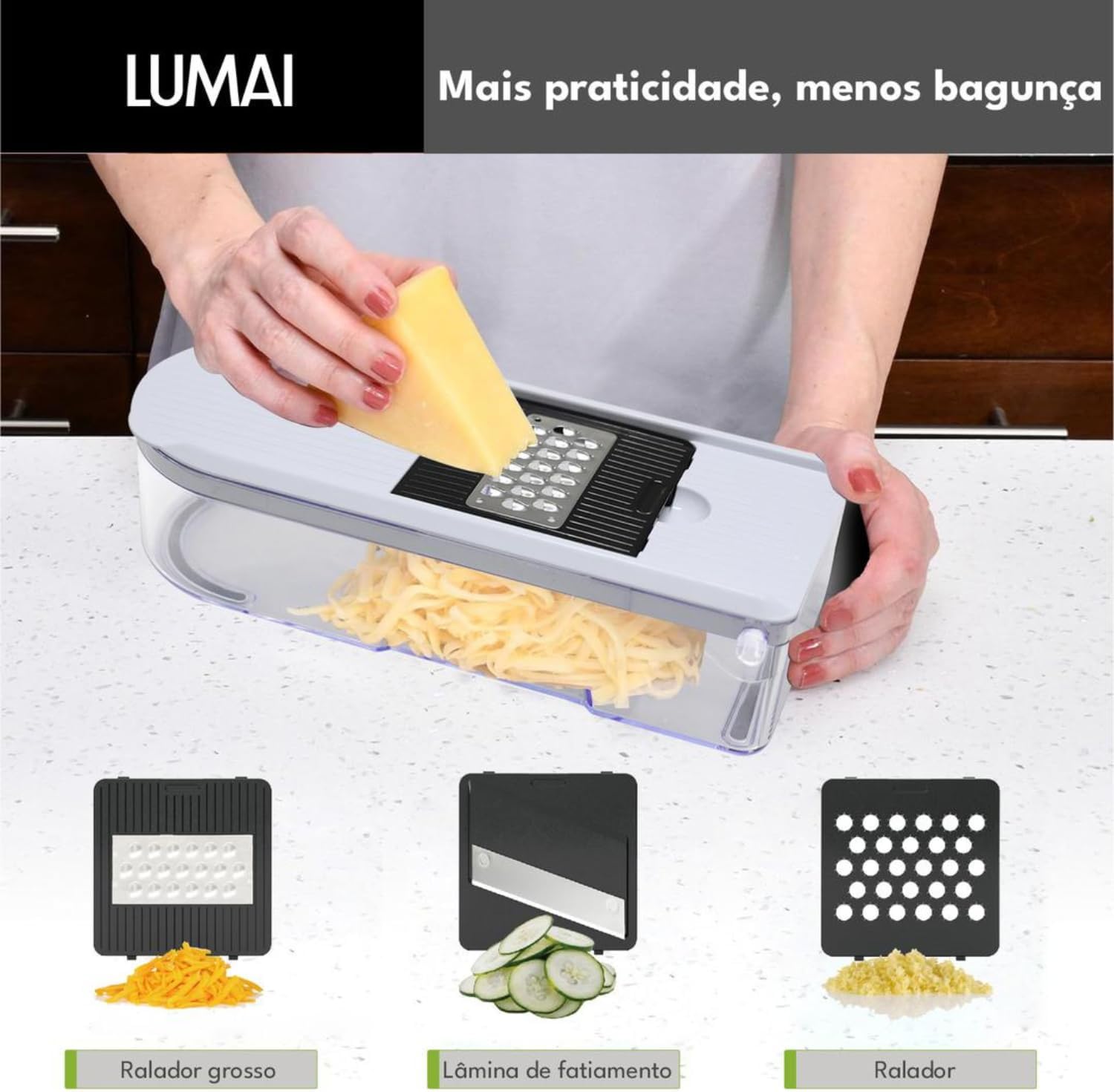 LUMAI Cortador Processador Triturador De Legumes, Queijos, Vegetais, Frutas e Alimentos Manual Multifuncional 6 Em 1 Com Recipiente, Fatiador, Picador, Ralador, Acessórios Para Cozinha LUMAI Cortador Processador Triturador De Legumes, Queijos, Vegetais, Frutas e Alimentos Manual Multifuncional 6 Em 1 Com Recipiente, Fatiador, Picador, Ralador, Acessórios Para Cozinha