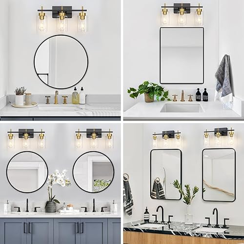 Miniatura 2 de ZSMIHDOH Lámpara negra para tocador de baño, apliques de pared de baño, luz de baño sobre espejo, apliques de pared industriales interiores para