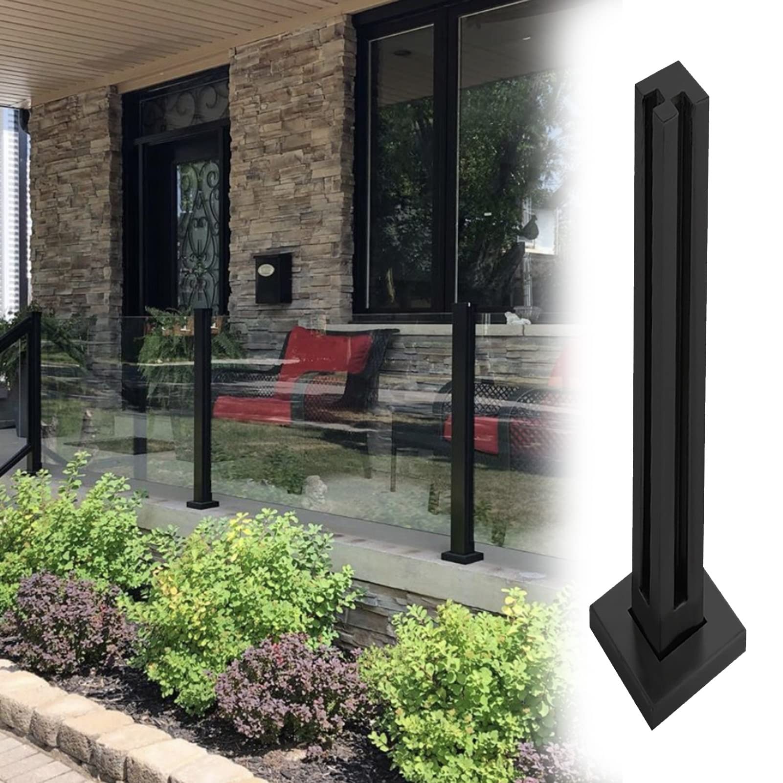 Poteau à pince en verre noir pour sécuriser une terrasse ou un balcon moderne