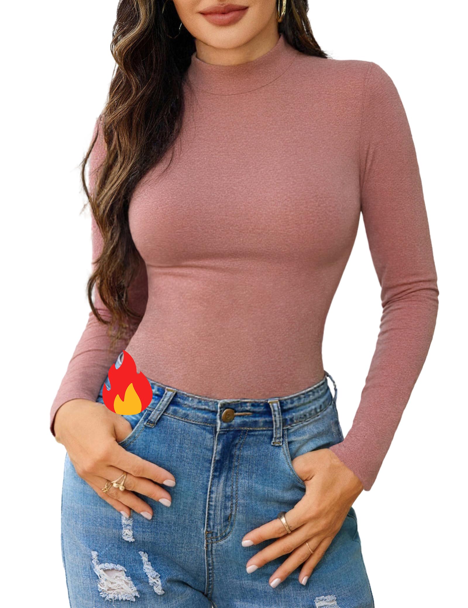 Gyabnw Thermo Oberteile Damen Stehkragen Basic Rollkragenshirt Langarmshirt Unterziehrolli Slim Fit Rollkragenpullover Thermounterwäsche Tops