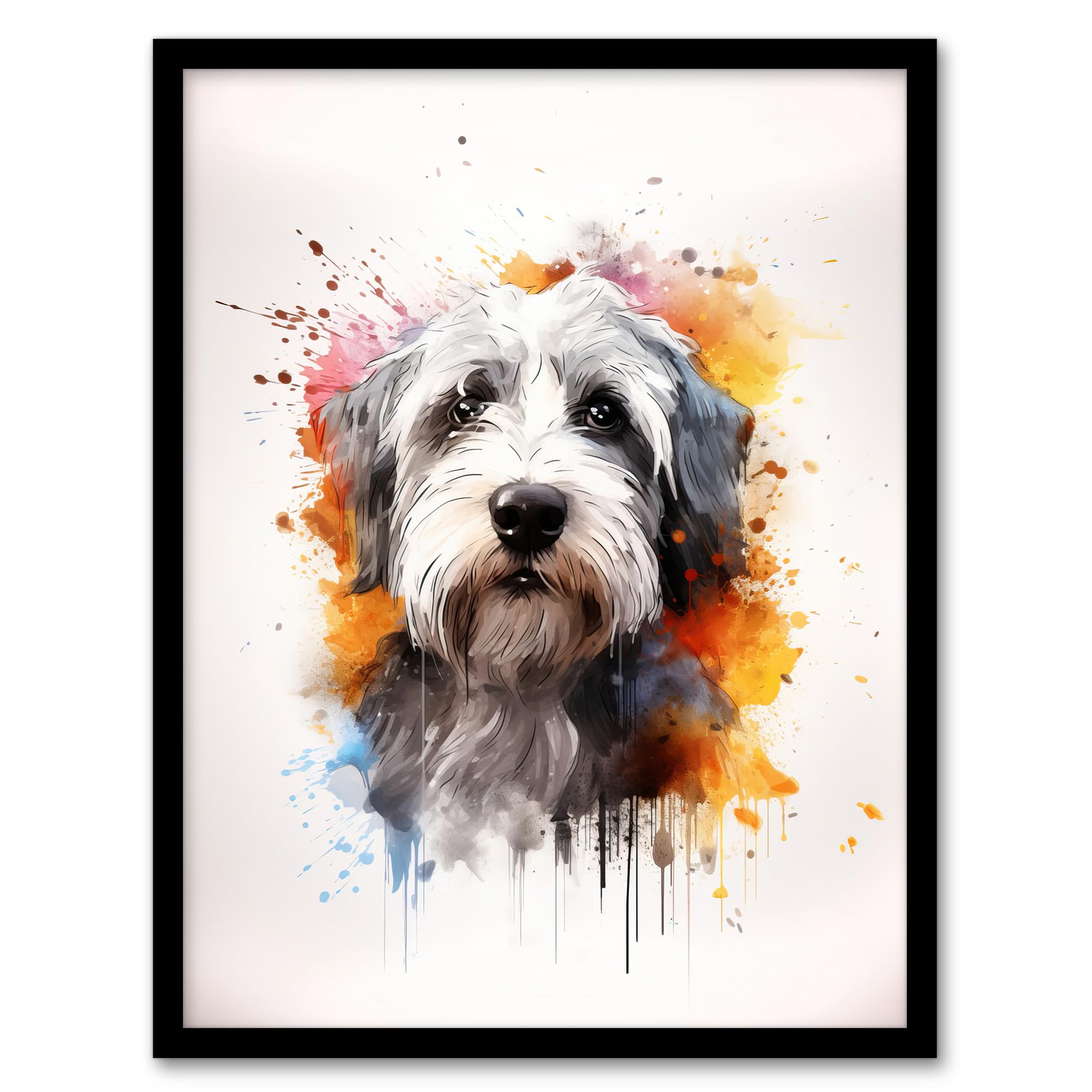 Artery8 Old English Sheep Dog Lovers Gift Watercolour Pet Portrait Painting Artwork Artwork Framed Wall Art Print A4