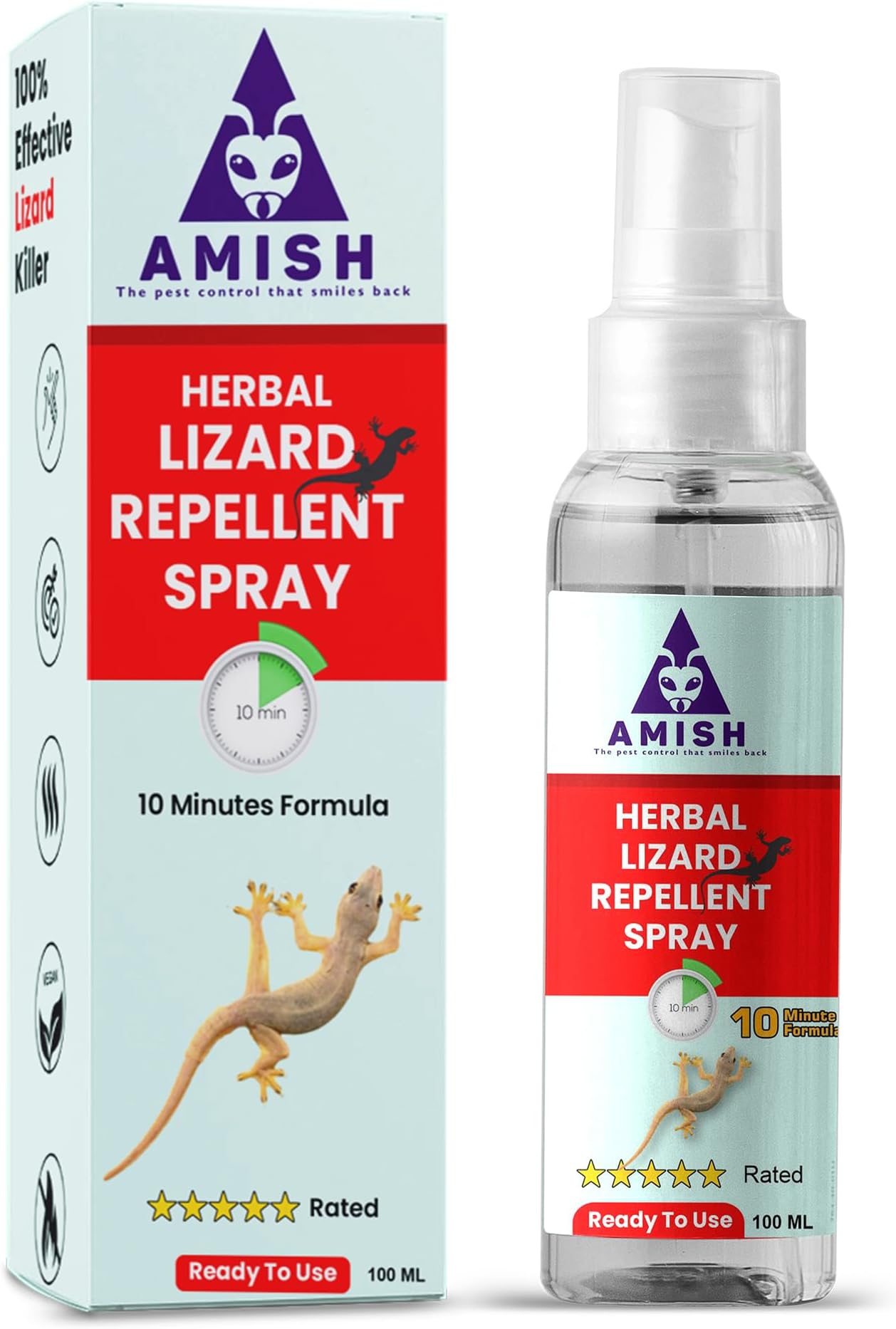 Amish Herbal Lizard Spray 100ml Pack Of 5 |10Minutes Result Guaranty|Removes Entire Lizard colony|Powerful 100% Organic No Chemical Lizard Repellent Spray For home and kitchen