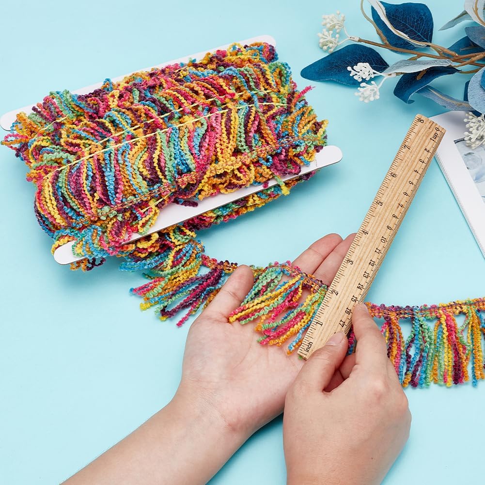 FINGERINSPIRE 10 Yards Rainbow Color Fringe Tassel Sewing Trim, 2-1/8 inch Wide Polyester Ribbon Trim for DIY Clothes Dress Decoration