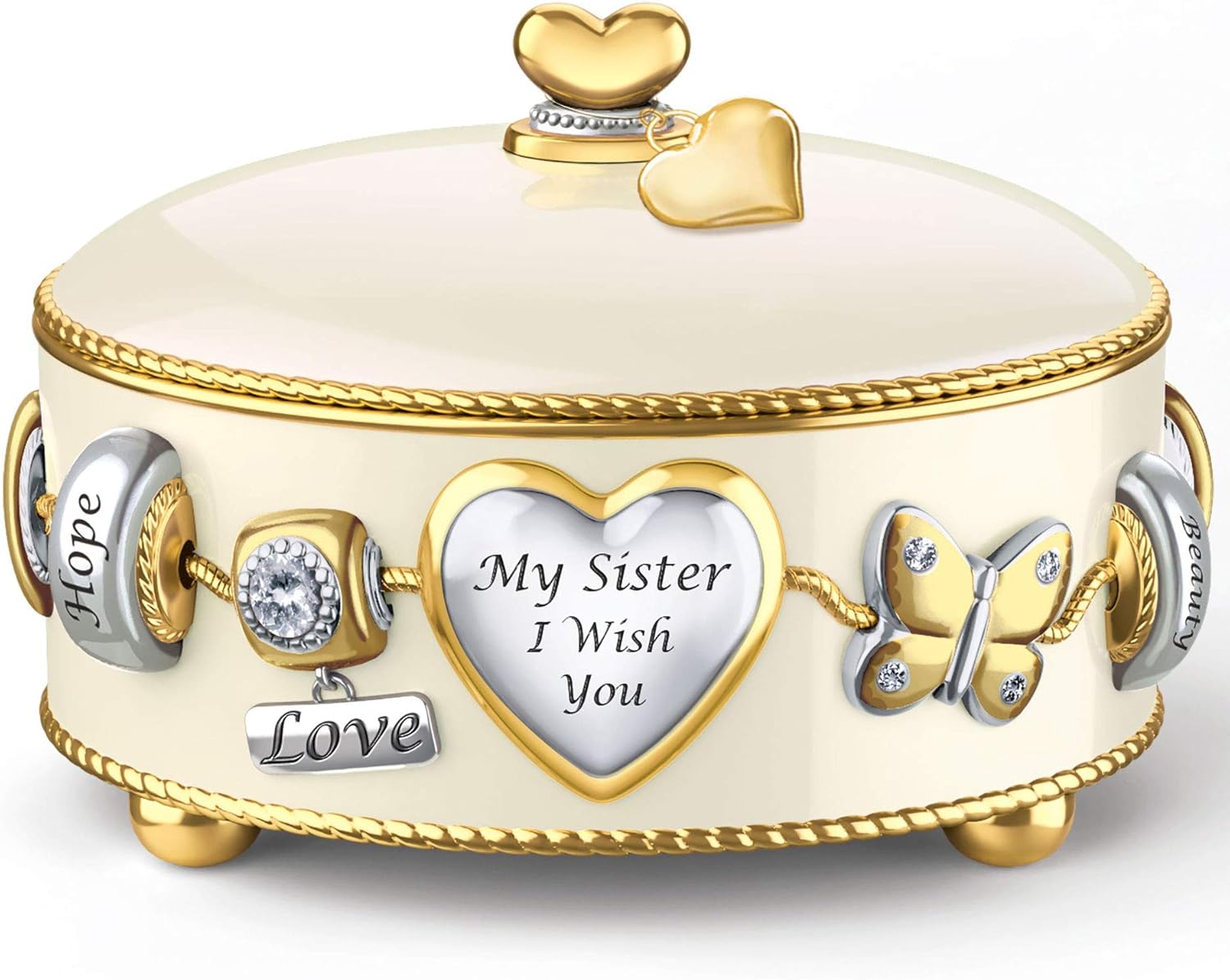 The Bradford Exchange My Sister I Wish You Porcelain Music Box Embelished with Jewelry Charm Theme and 22K Accents of Gold Silver Plays Melody Waltz of The Flowers 4"-Inches