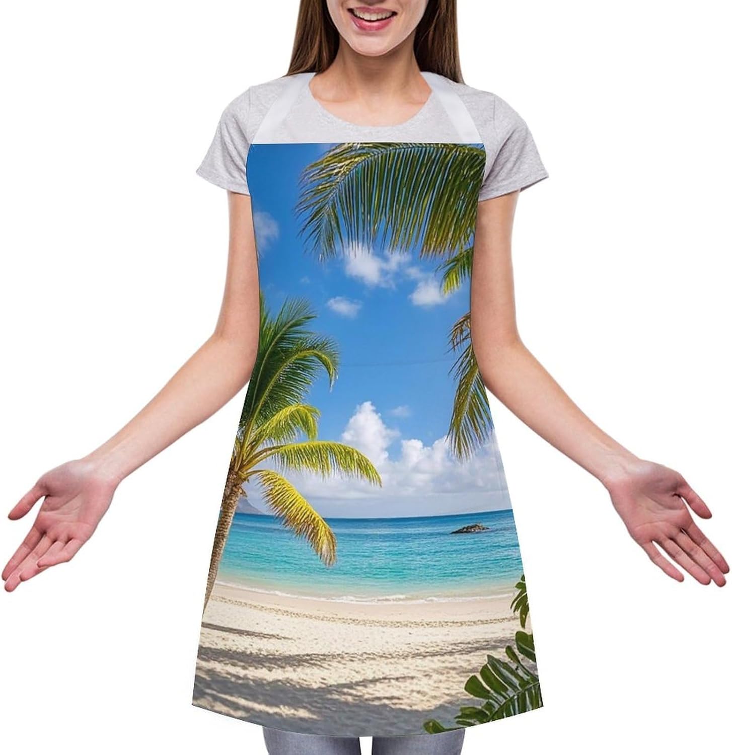 Tropical Palm Tree Hawaii Beach Apron for Cooking Kitchen Chef Aprons with Pockets Unisex Professional Adjustable Bib Aprons Restaurant Waterdrop Resistant Apron for Men Women Waiter