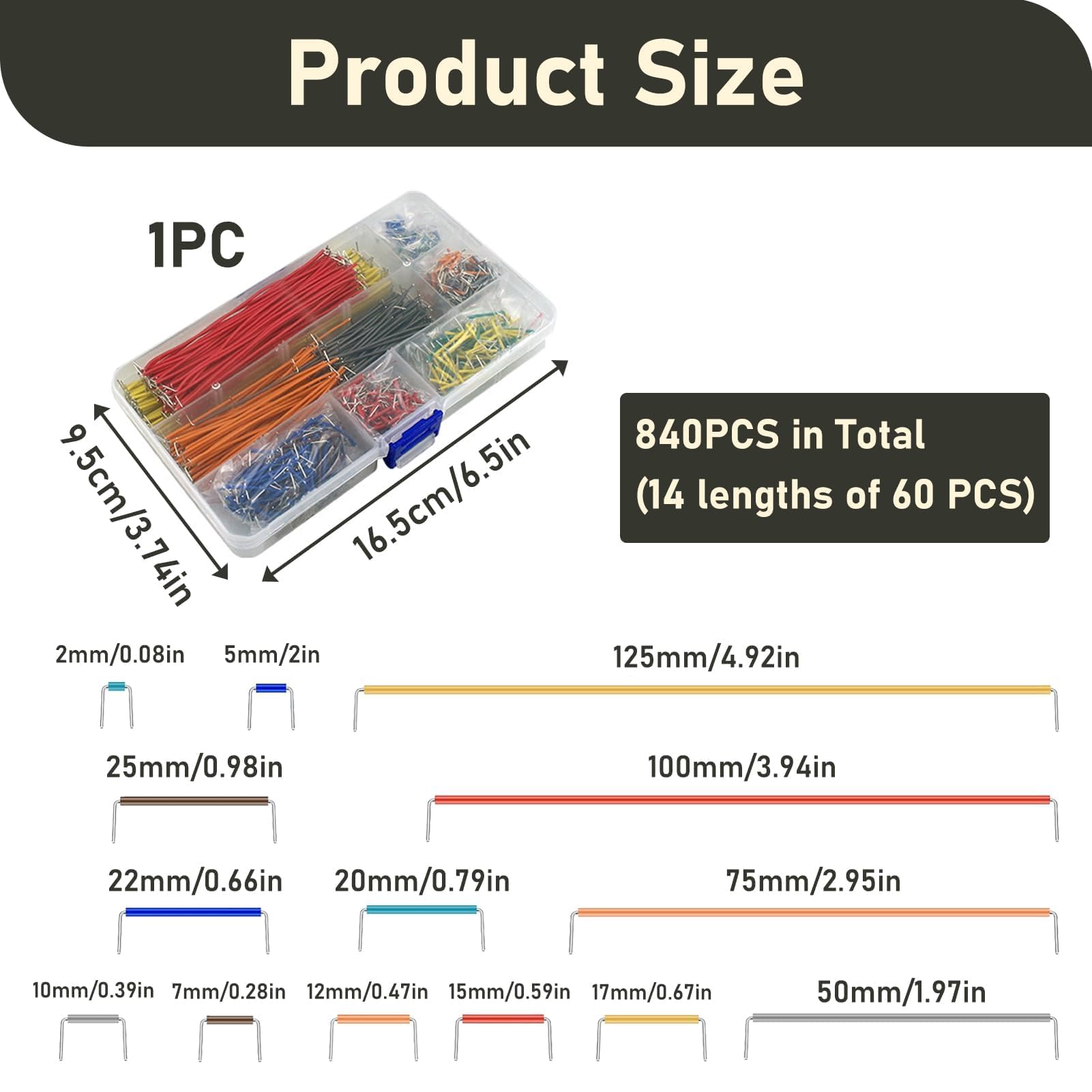 840 Pezzi Breadboard Jumper Wires Filo Assorted Kit, Maschio a Maschio U Shape Jumper Wires breadboard Senz Saldatura, Filo Preformato in 14 Lunghezze Diverse, con Scatola Organizzatrice